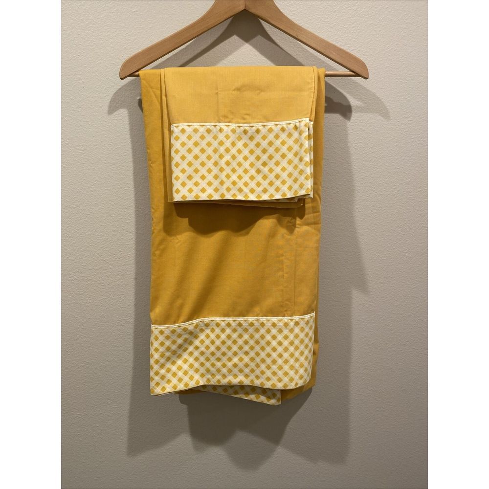 Vtg.Cannon‎ Royal Family Twin Flat Sheet And Pillowcase Yellow Checkerboard